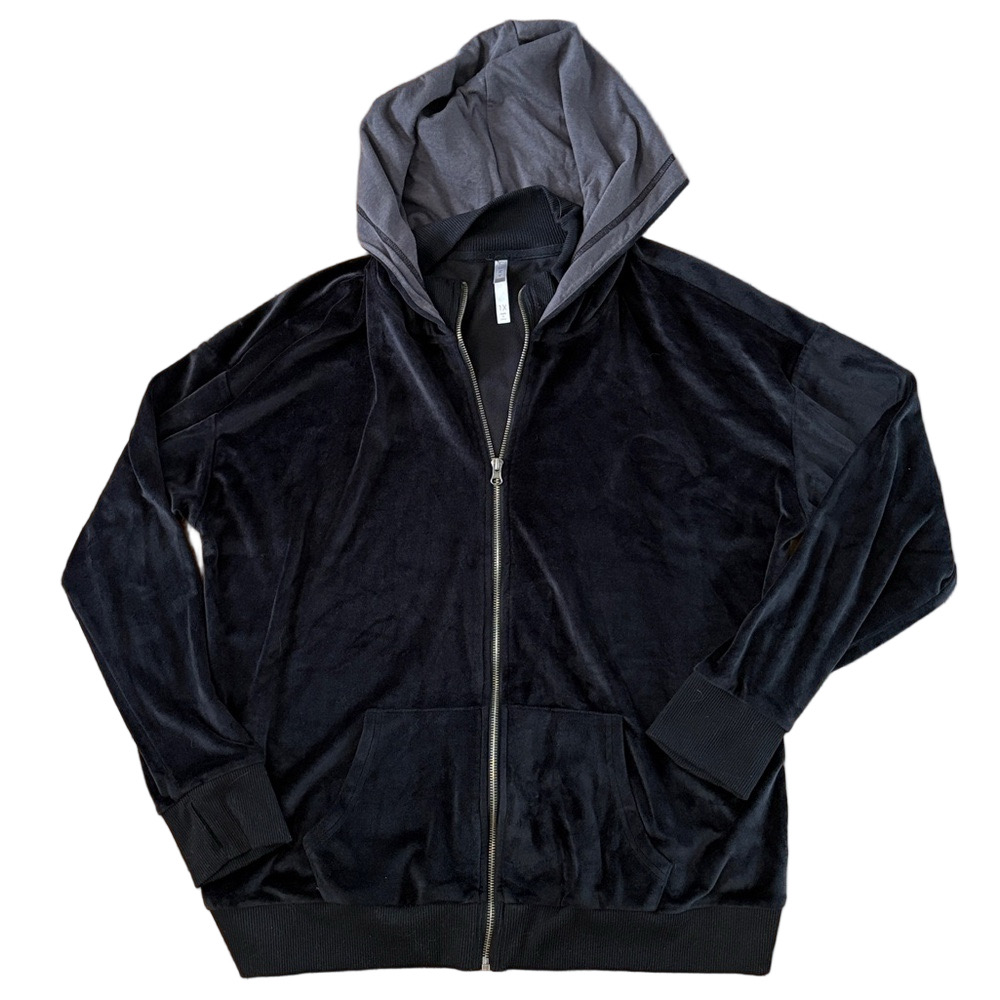 Cozy Black Zip Up Faux Suede Sweatshirt Size 1X Hooded